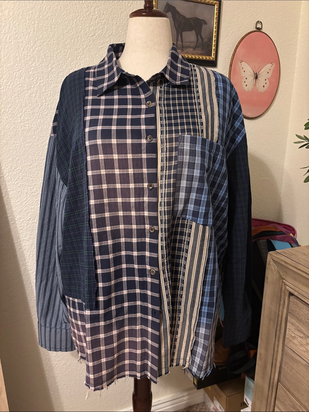 Free People The Tales Patchwork Check Stripe Button Down Size Medium NWT - Picture 4 of 10